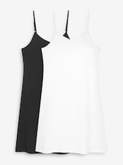 Black/White Short Naturally Cooling Cotton Midi Slips 2 Pack - Image 1 of 8