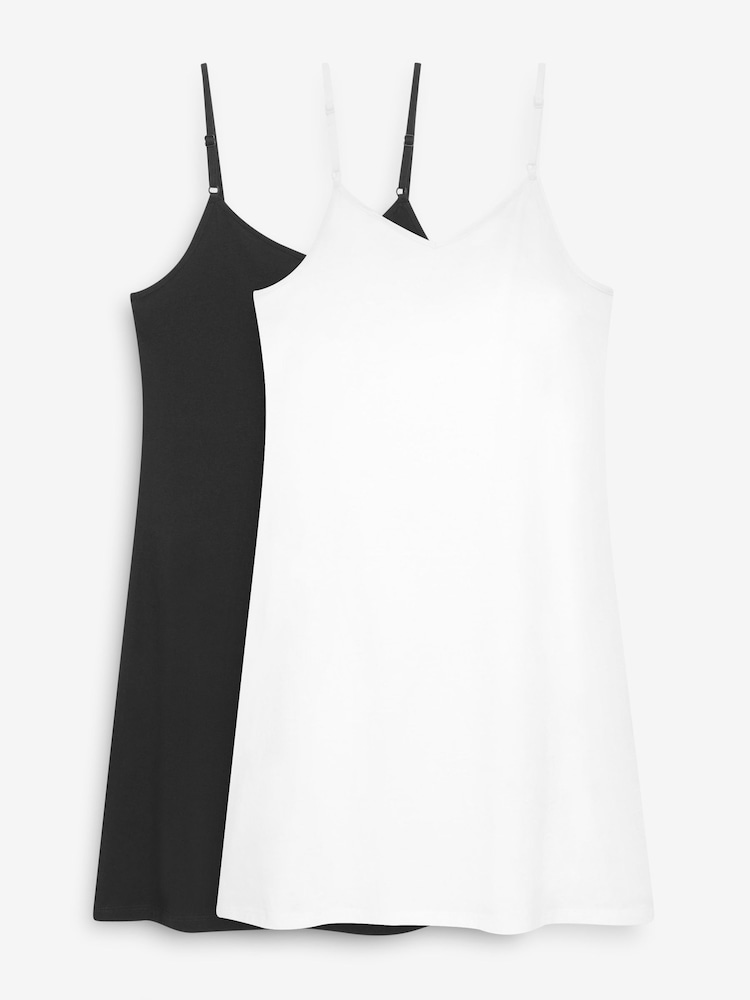 Black/White Short Naturally Cooling Cotton Midi Slips 2 Pack - Image 1 of 8