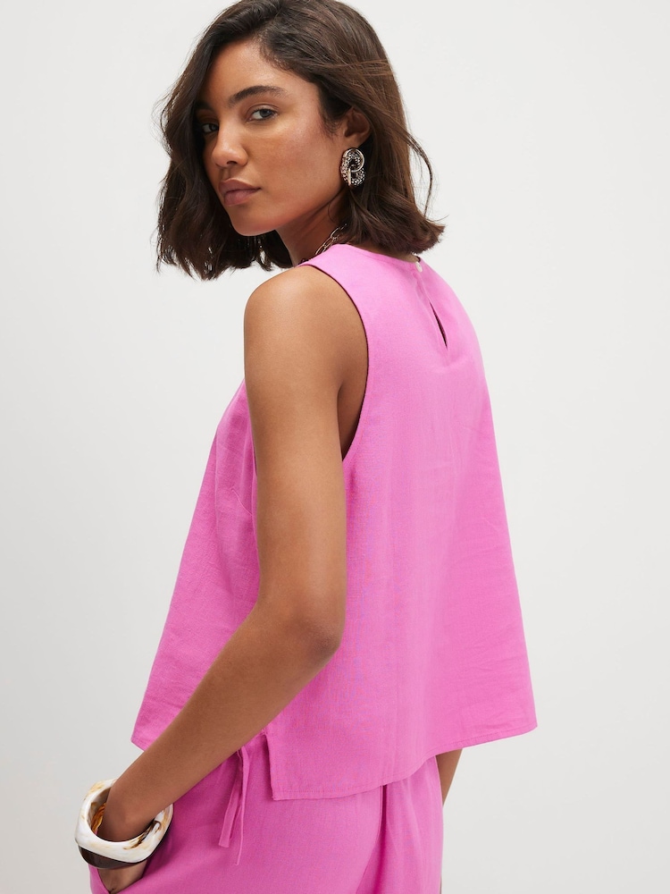 River Island Pink Linen Blend Tank Top - Image 2 of 4 River Island Pink Linen Blend Tank Top - Image 2 of 4