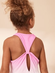 Pink/Apricot Orange Ombre 100% Cotton Jersey Back Detail Tiered Dress (3-16yrs) - Image 4 of 7