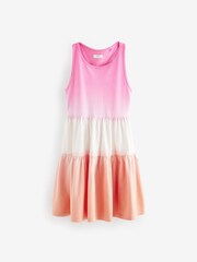 Pink/Apricot Orange Ombre 100% Cotton Jersey Back Detail Tiered Dress (3-16yrs) - Image 5 of 7