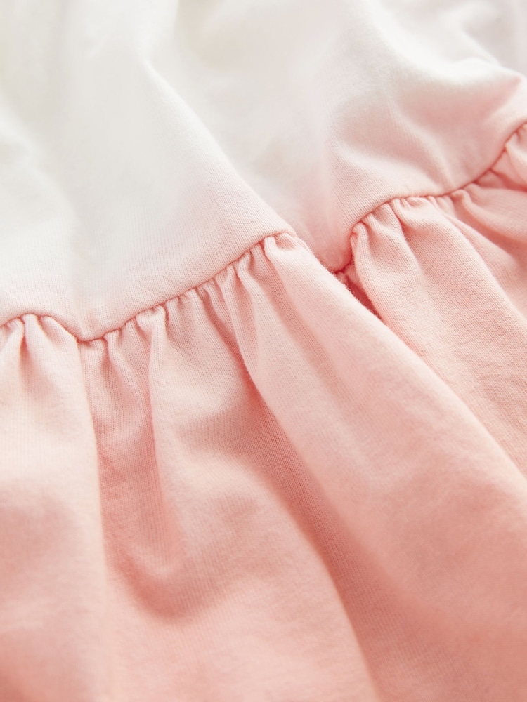 Pink/Apricot Orange Ombre 100% Cotton Jersey Back Detail Tiered Dress (3-16yrs) - Image 7 of 7