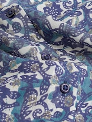 Blue Floral V-Neck Metallic Spot 3/4 Sleeve Blouse - Image 6 of 6