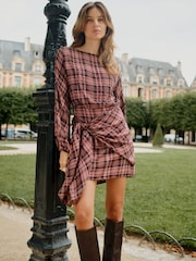 BHOEM Pink/Grey Checked Tie-Waist Dress - Image 1 of 4