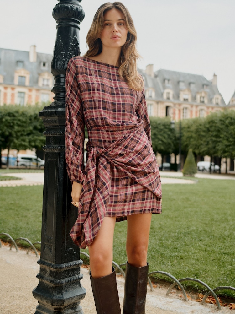 BHOEM Pink/Grey Checked Tie-Waist Dress - Image 1 of 4