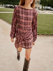 BHOEM Pink/Grey Checked Tie-Waist Dress - Image 3 of 4