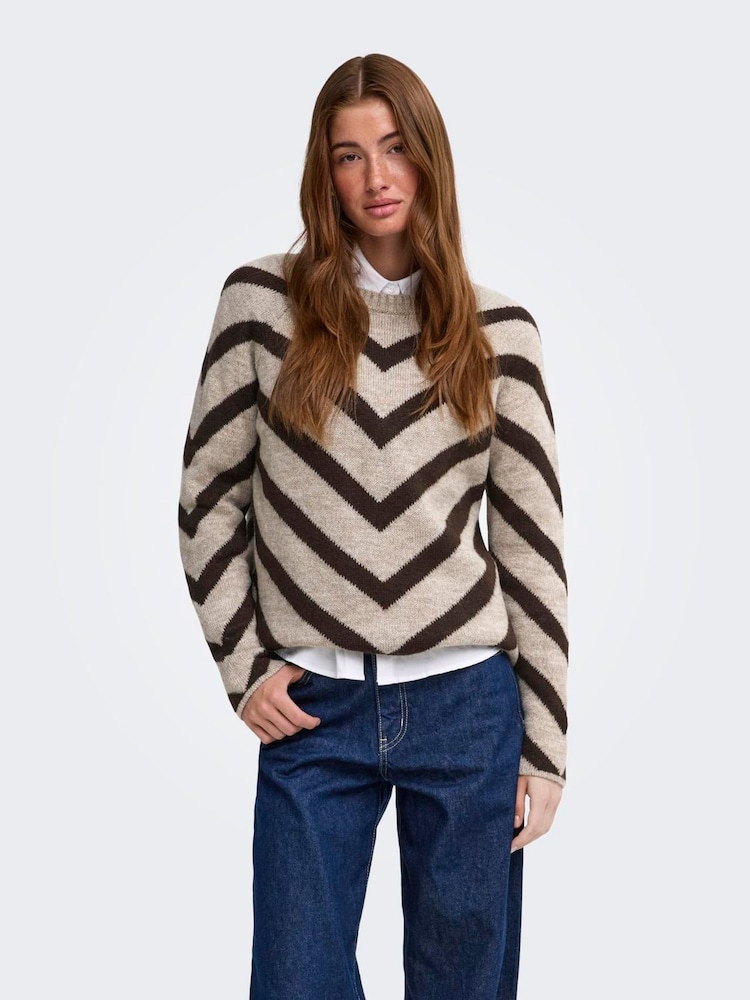 ONLY Chevron Stripe Crew Neck Pullover Jumper - Bilde 1 av 7