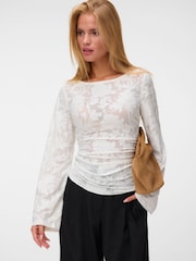 VERO MODA White Long Sleeve Ruched Side Top - Image 1 of 5