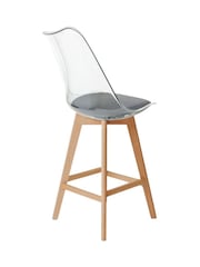 Fusion Living Set of 2 Dark Grey Soho Clear Plastic Bar Stools with Light Wood Legs - Image 4 of 5