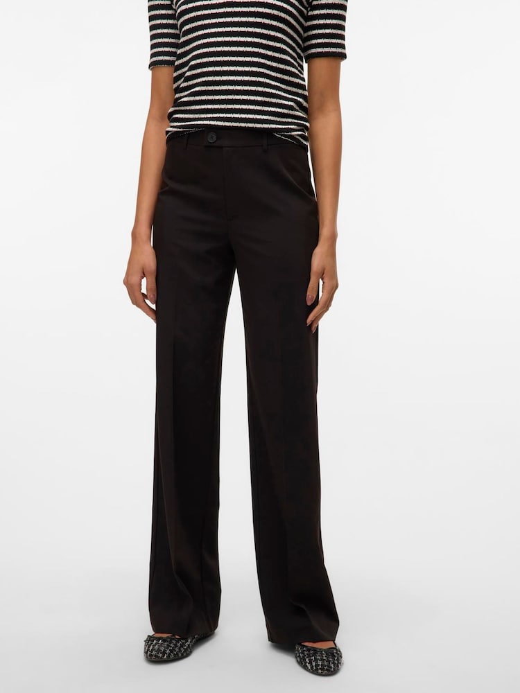 VERO MODA Black Mid Rise Straight Leg Trousers - Image 1 of 4