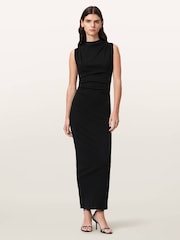 AllSaints Black Katarina Cowl Dress - Image 1 of 5