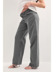Grey Maternity Wide Leg 100% Cotton Jeans - Image 1 of 8