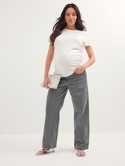 Grey Maternity Wide Leg 100% Cotton Jeans - Image 2 of 8