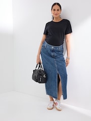 Mid Blue Denim Maternity Midaxi 100% Cotton Skirt - Image 2 of 9