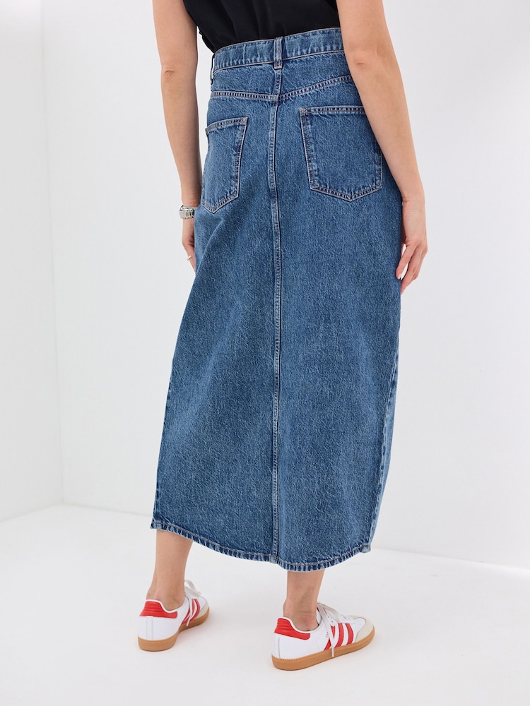 Mid Blue Denim Maternity Midaxi 100% Cotton Skirt - Image 4 of 9