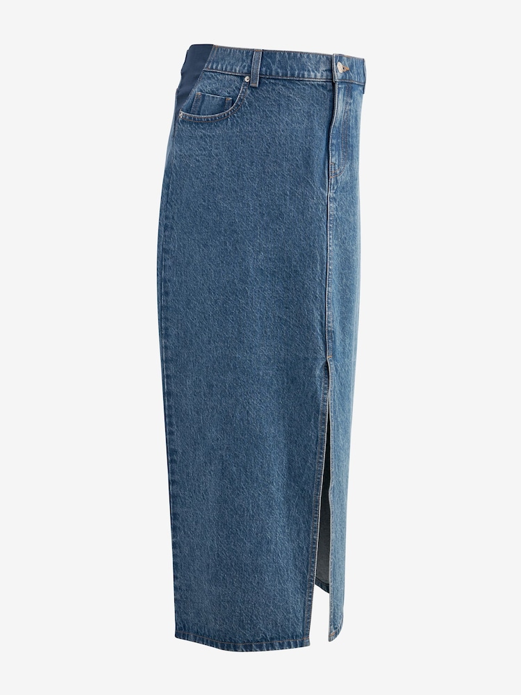 Mid Blue Denim Maternity Midaxi 100% Cotton Skirt - Image 7 of 9