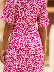 Sosandar Pink Animal Print Fluted Sleeve Fit and Flare Dress - Image 5 of 5