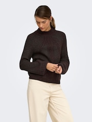 ONLY Brown Textured High Neck Volume Sleeve Jumper - Image 1 of 6