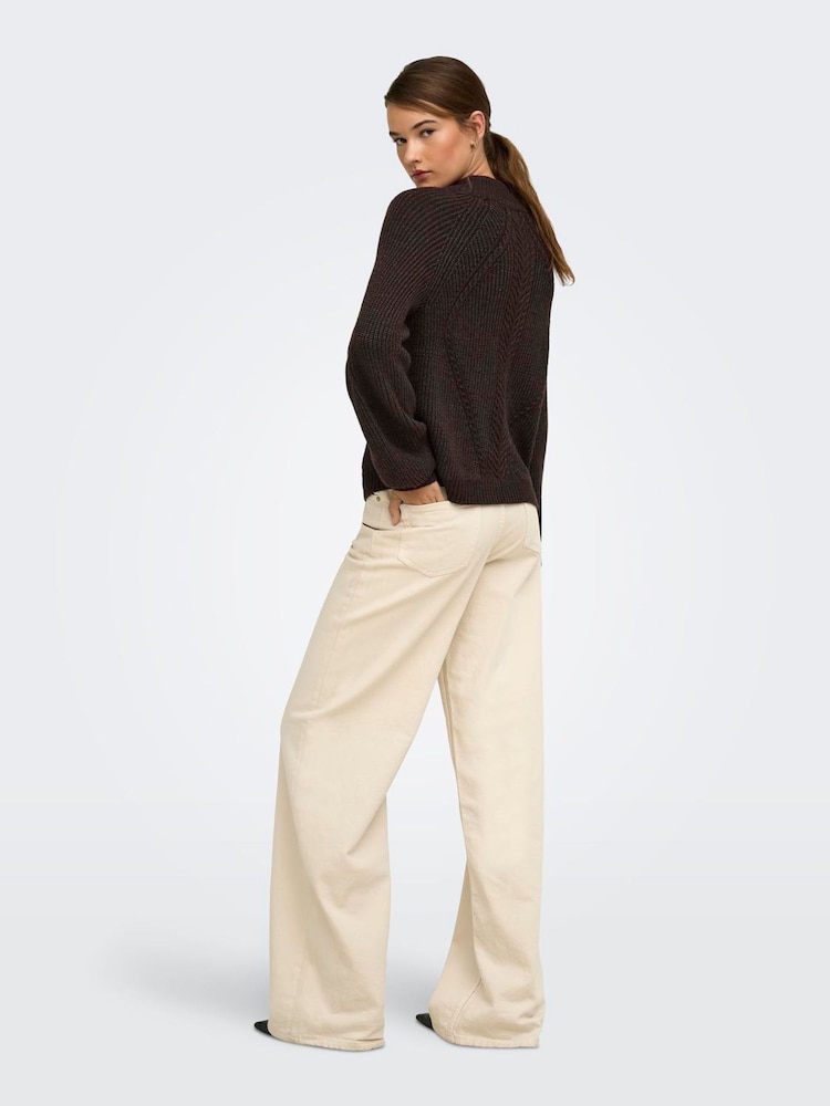 ONLY Brown Textured High Neck Volume Sleeve Jumper - Image 2 of 6