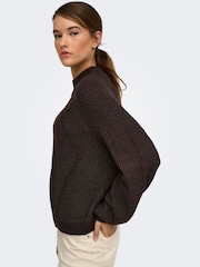 ONLY Brown Textured High Neck Volume Sleeve Jumper - Image 3 of 6