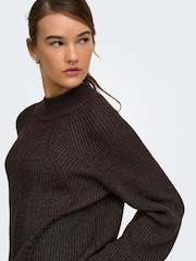 ONLY Brown Textured High Neck Volume Sleeve Jumper - Image 4 of 6