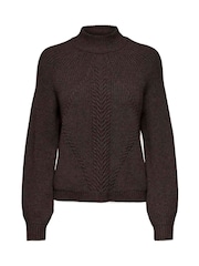 ONLY Brown Textured High Neck Volume Sleeve Jumper - Image 5 of 6