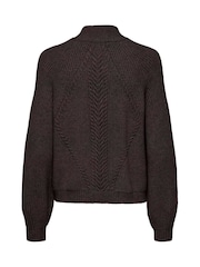 ONLY Brown Textured High Neck Volume Sleeve Jumper - Image 6 of 6