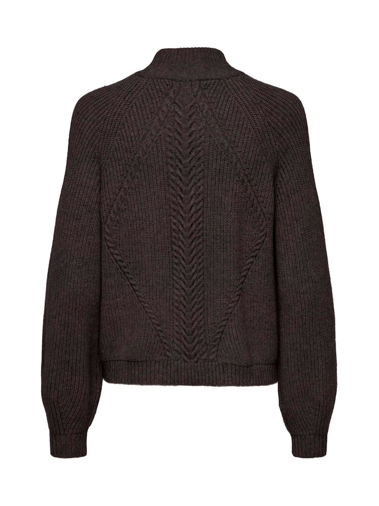 ONLY Brown Textured High Neck Volume Sleeve Jumper - Image 6 of 6