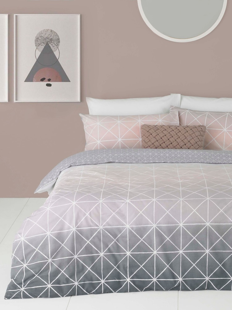furn. Grey Spectrum Geometric Line Reversible Duvet Cover and Pillowcase Set - Image 1 of 1