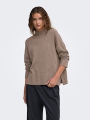 ONLY Brown High Neck Longline Slit Jumper - Image 2 of 6