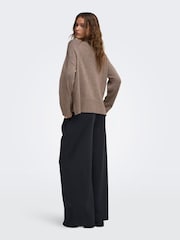 ONLY Brown High Neck Longline Slit Jumper - Image 3 of 6