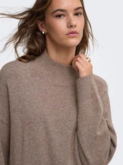 ONLY Brown High Neck Longline Slit Jumper - Image 4 of 6