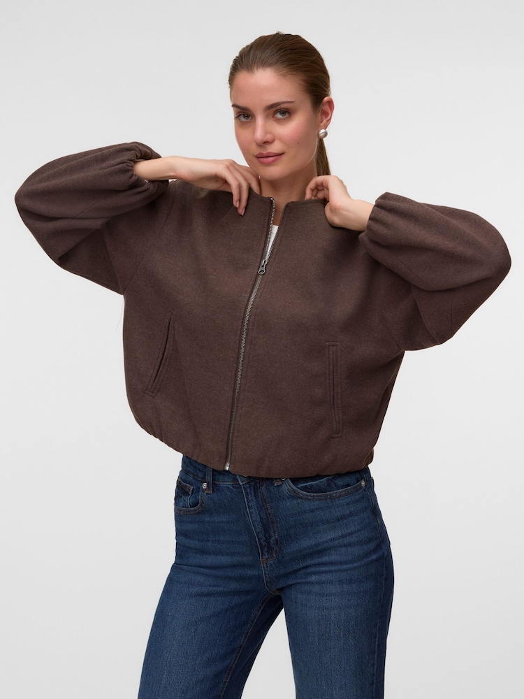 VERO MODA Brown Long Sleeve Bomber Jacket - Image 1 of 5