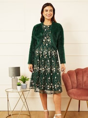 Yumi Green Eyelash Knit Bolero - Image 1 of 5