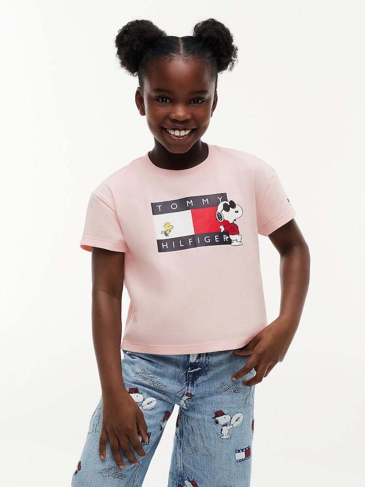 Tommy Hilfiger Pink Peanuts® Flag Graphic Relaxed T-Shirt - Image 1 of 6 Tommy Hilfiger Pink Peanuts® Flag Graphic Relaxed T-Shirt - Image 1 of 6