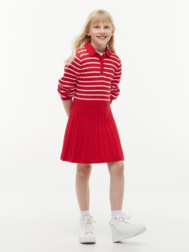 Tommy Hilfiger Red Cable Knit Polo Jumper Dress - Image 1 of 6 Tommy Hilfiger Red Cable Knit Polo Jumper Dress - Image 1 of 6