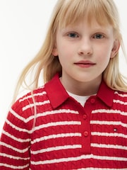 Tommy Hilfiger Red Cable Knit Polo Jumper Dress - Image 3 of 6