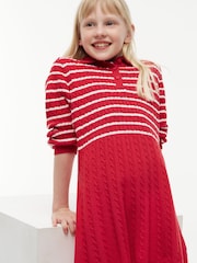 Tommy Hilfiger Red Cable Knit Polo Jumper Dress - Image 4 of 6