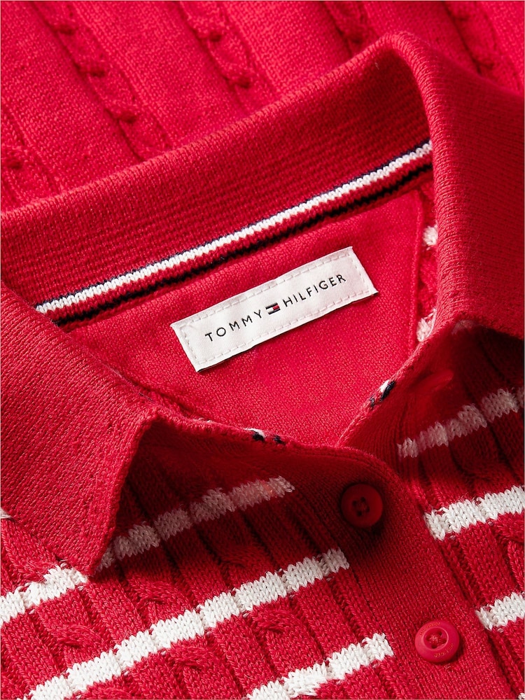 Tommy Hilfiger Red Cable Knit Polo Jumper Dress - Image 6 of 6 Tommy Hilfiger Red Cable Knit Polo Jumper Dress - Image 6 of 6
