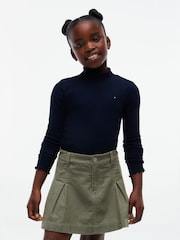 Tommy Hilfiger Blue Essential Ruffle Ribbed Long Sleeve Top - Image 1 of 5