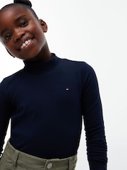 Tommy Hilfiger Blue Essential Ruffle Ribbed Long Sleeve Top - Image 4 of 5