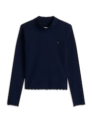 Tommy Hilfiger Blue Essential Ruffle Ribbed Long Sleeve Top - Image 5 of 5