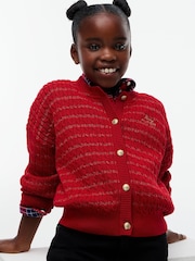 Червоний - Tommy Hilfiger Cable Knit Gold-Tone Button Relaxed Cardigan - Image 3 of 6