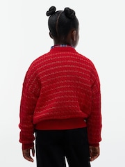 Червоний - Tommy Hilfiger Cable Knit Gold-Tone Button Relaxed Cardigan - Image 4 of 6