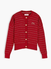 Червоний - Tommy Hilfiger Cable Knit Gold-Tone Button Relaxed Cardigan - Image 5 of 6