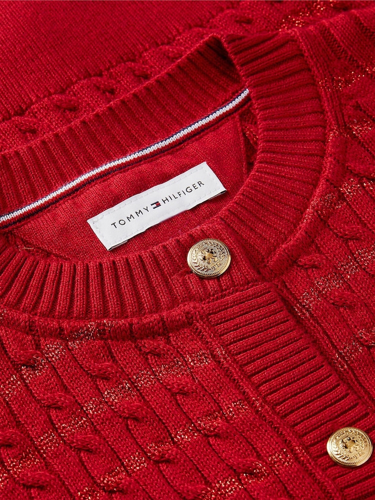 Червоний - Tommy Hilfiger Cable Knit Gold-Tone Button Relaxed Cardigan - Image 6 of 6