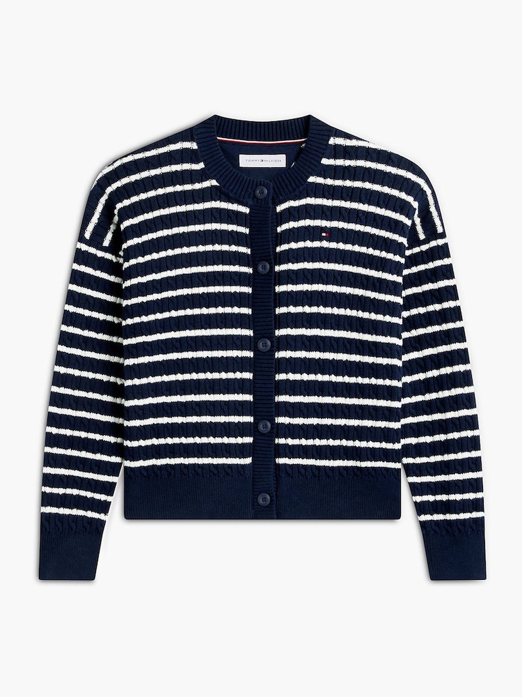 Tommy Hilfiger Blue Relaxed Cable Knit Cardigan - Image 5 of 5 Tommy Hilfiger Blue Relaxed Cable Knit Cardigan - Image 5 of 5
