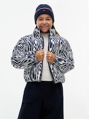 Tommy Hilfiger Blue Zebra Print Reversible Relaxed Puffer Jacket - Image 1 of 8