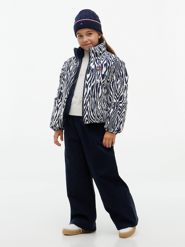 Tommy Hilfiger Blue Zebra Print Reversible Relaxed Puffer Jacket - Image 2 of 8 Tommy Hilfiger Blue Zebra Print Reversible Relaxed Puffer Jacket - Image 2 of 8