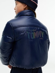 Tommy Hilfiger Blue Zebra Print Reversible Relaxed Puffer Jacket - Image 4 of 8